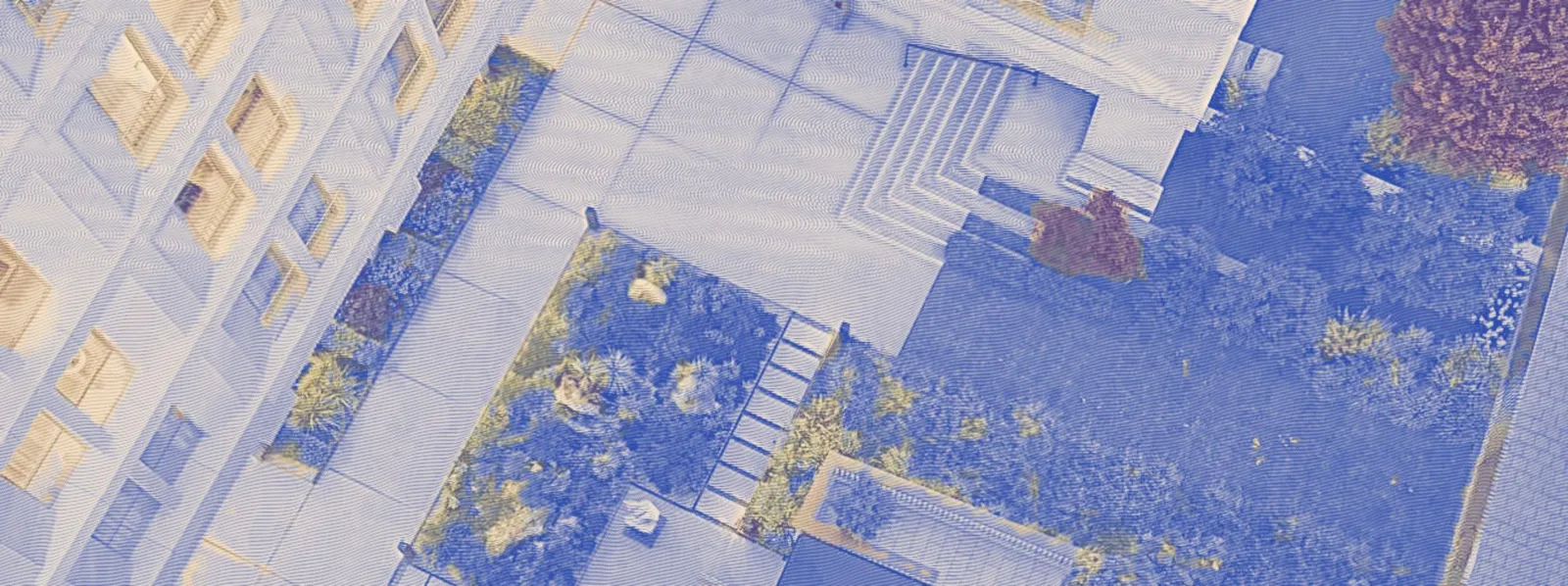 Aerial view of a residential courtyard garden