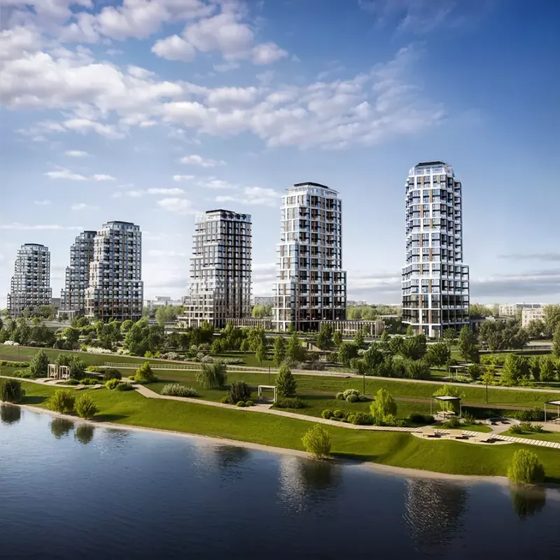 Primavera, residential towers along the river